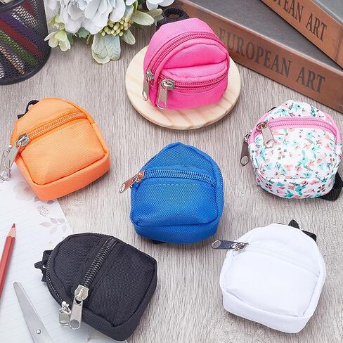 GorgeCraft 6 أنماط Mini Doll Backpack Miniatures House Backpack Doll Zipper School Bass Fors for Dolls Associal Ornament Props Props Black Whood Orange Blue Khaki Gifts in Saudi Arabia