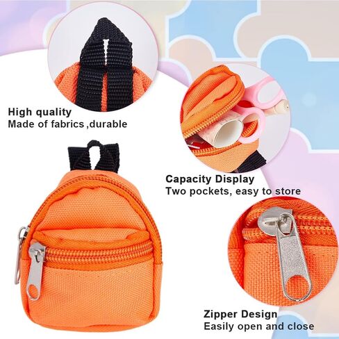 GorgeCraft 6 أنماط Mini Doll Backpack Miniatures House Backpack Doll Zipper School Bass Fors for Dolls Associal Ornament Props Props Black Whood Orange Blue Khaki Gifts in Saudi Arabia