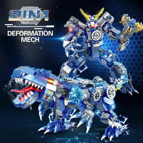 Dinosaur Building Blocks 2 in 1 Transforming Mech, Compatible with Lego Dinosaur, 406 PCS Dinosaur Mech STEM Toys for Boys Ages 6-12, Dinosaur Toy Gift for Christmas & Birthday in Saudi Arabia