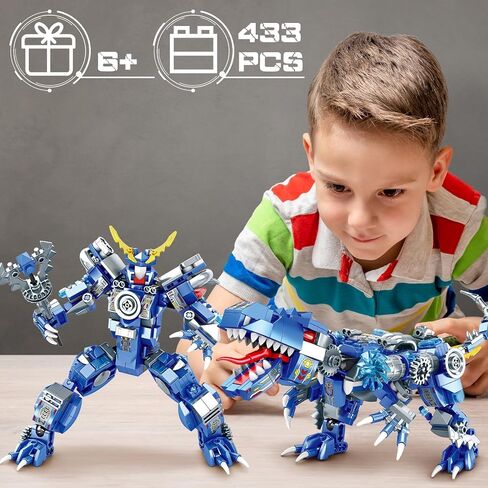 Dinosaur Building Blocks 2 in 1 Transforming Mech, Compatible with Lego Dinosaur, 406 PCS Dinosaur Mech STEM Toys for Boys Ages 6-12, Dinosaur Toy Gift for Christmas & Birthday in Saudi Arabia