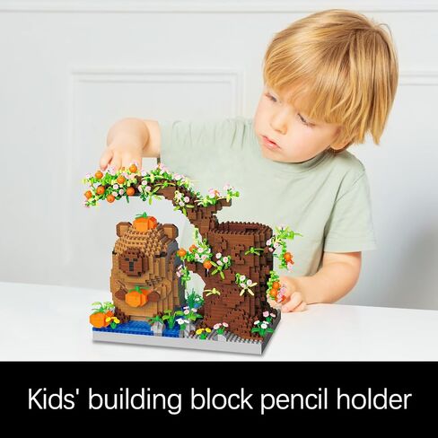 Capy-bara Pen Holder Building Blocks Set, Cute Pumpkin,Animals,Flowers,Tree Building Bonsai Kit Gifts Toy for Kids Age 8 9 10 11 12, Office Home Decoration, Gift for Boys Girls Adult(1890PCS) in Saudi Arabia