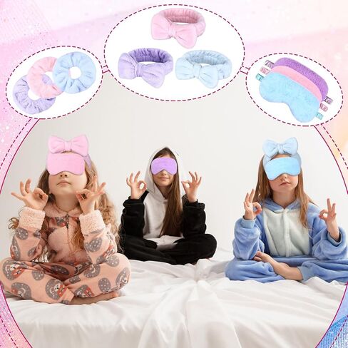 36 PCS Girls Sleepover Party Supply Slumber Spa Party Supplies 3 Color مع الأكياس ، وأقنعة العيون ، وحبال الشعر ، وعصابات الرأس ، ومسح الوجه ، والنعال لألعاب أعياد الميلاد ، والتجمعات العائلية in Kuwait