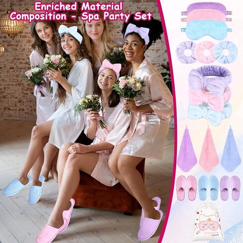36 PCS Girls Sleepover Party Supply Slumber Spa Party Supplies 3 Color مع الأكياس ، وأقنعة العيون ، وحبال الشعر ، وعصابات الرأس ، ومسح الوجه ، والنعال لألعاب أعياد الميلاد ، والتجمعات العائلية in Kuwait