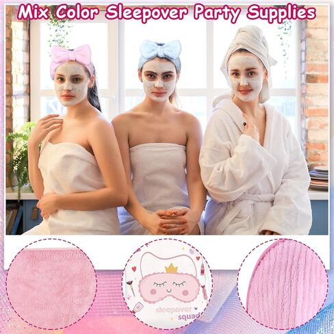 36 PCS Girls Sleepover Party Supply Slumber Spa Party Supplies 3 Color مع الأكياس ، وأقنعة العيون ، وحبال الشعر ، وعصابات الرأس ، ومسح الوجه ، والنعال لألعاب أعياد الميلاد ، والتجمعات العائلية in Kuwait