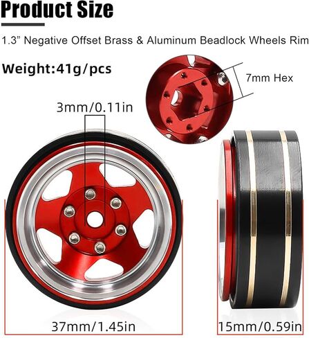 1.3 Beadlock Wheel Rim Aluminium Sploy النحاس السلبي الإزاحة السلبية 1.3 بوصة عرض محور العجلات 1.5 سم OD 3.7 سم الحافات الزاحفة مناسبة لـ 1/18 1/24 TRX4M SCX24 in Kuwait