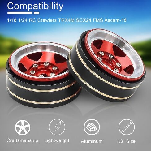 1.3 Beadlock Wheel Rim Aluminium Sploy النحاس السلبي الإزاحة السلبية 1.3 بوصة عرض محور العجلات 1.5 سم OD 3.7 سم الحافات الزاحفة مناسبة لـ 1/18 1/24 TRX4M SCX24 in Kuwait