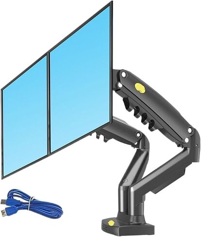 F160 GAS Spring 360 درجة سطح المكتب 17 "-27" مزدوج حامل حامل مع شاشة USB3.0 شاشة التثبيت ، كل حمولة 2-9 كيلوجرام (Matte Charcoal NOUSB) in Saudi Arabia