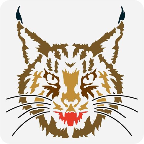 stency stencil bobcat pobcat للطلاء 11.8x11.8inch قابلة لإعادة الاستخدام القابلة لإعادة الاستخدام القابل للقطط العويلة قطة رسم القطط البرية على الوجه استنسل جوف in Saudi Arabia