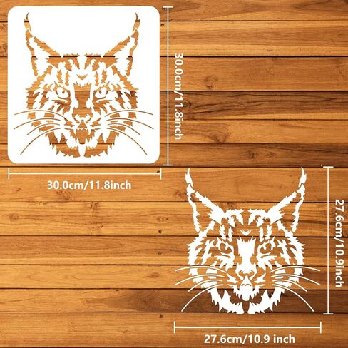 stency stencil bobcat pobcat للطلاء 11.8x11.8inch قابلة لإعادة الاستخدام القابلة لإعادة الاستخدام القابل للقطط العويلة قطة رسم القطط البرية على الوجه استنسل جوف in Saudi Arabia