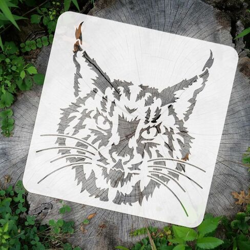 stency stencil bobcat pobcat للطلاء 11.8x11.8inch قابلة لإعادة الاستخدام القابلة لإعادة الاستخدام القابل للقطط العويلة قطة رسم القطط البرية على الوجه استنسل جوف in Saudi Arabia