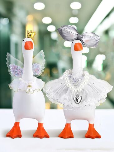 2 Set 7 Inch Mini Desk Goose Outfits with Bow Tiara Crown Necklace Tutu Dress Wings Princess for Magnetic Duck Statue Desk Key Holder Decor Multicolor in Saudi Arabia