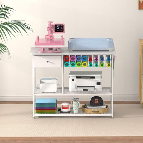 Crafit 3 Tier Movable Heat Press Table, Foldable Heat Transfer Machine Stand with Vinyl Roll Holder, Heavy Duty Rolling Metal Workbench for DIY Sublimation Transfer Machine and Sublimation Printer in Saudi Arabia