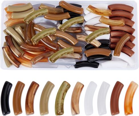 PH Pandahall 80pcs حبات أنبوب أكريليك غير معتمة ، فواصل شريحة المعكرونة المنحنية ، حبات سحر الأنبوب الطويلة لمجوهرات سوار DIY صنع لوازم الحرف ، ثقب: 1.8 ملم in Saudi Arabia
