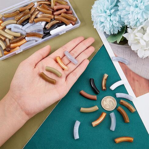 PH Pandahall 80pcs حبات أنبوب أكريليك غير معتمة ، فواصل شريحة المعكرونة المنحنية ، حبات سحر الأنبوب الطويلة لمجوهرات سوار DIY صنع لوازم الحرف ، ثقب: 1.8 ملم in Saudi Arabia