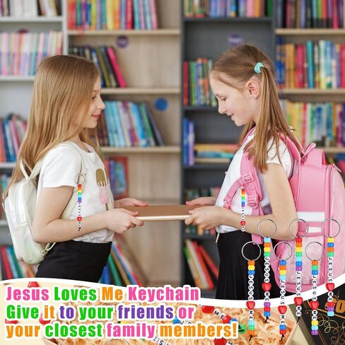 Halloscume 36 Sets يسوع يحبني حبات مفتاحية صنع الحرف اليدوية مجموعة دينية DIY Heart Bible Christian Letters Beads Inspirational Key Ring Gifts for VBS Week School School Church Party Form in Saudi Arabia