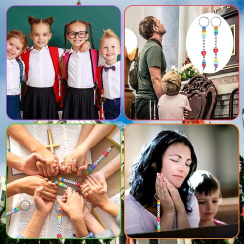 Halloscume 36 Sets يسوع يحبني حبات مفتاحية صنع الحرف اليدوية مجموعة دينية DIY Heart Bible Christian Letters Beads Inspirational Key Ring Gifts for VBS Week School School Church Party Form in Saudi Arabia