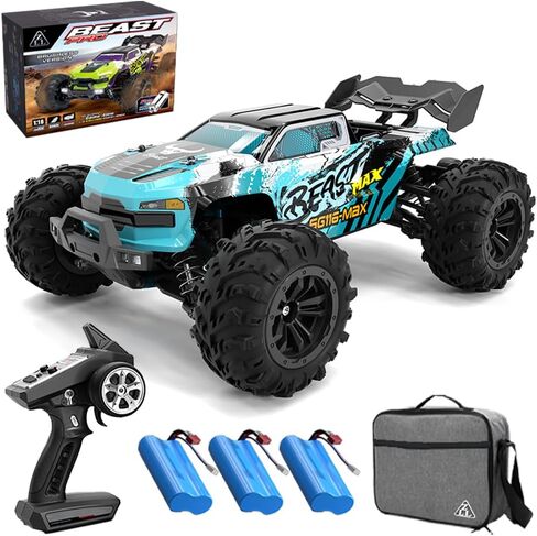 X-Verse SG316 MAX FAST RC CARS للبالغين بحد أقصى 50 ميلاً في الساعة ، 1/16 4x4 محرك بدون فرش على الطريق عن بعد شاحنة التحكم عن بُعد ، سيارة RC عالية السرعة 4WD ، جميع التضاريس RC Truggy (3 بطارية) in Kuwait