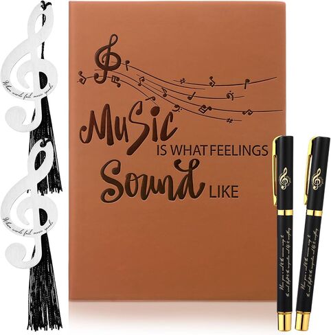 Thenshop 5 PCS Music Lover Gifts for Women Men Music Leather Notebook 7 × 5 بوصات مع 2 PCS Pens و 2 PCS هدايا التخرج للموسيقيين هدايا تقدير المعلمين لعيد عيد ميلاد عيد الشكر in Saudi Arabia