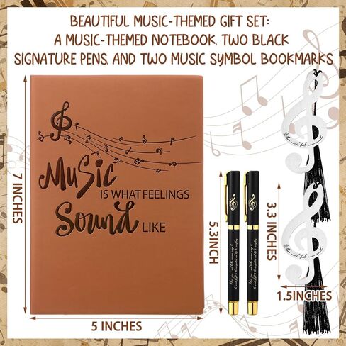 Thenshop 5 PCS Music Lover Gifts for Women Men Music Leather Notebook 7 × 5 بوصات مع 2 PCS Pens و 2 PCS هدايا التخرج للموسيقيين هدايا تقدير المعلمين لعيد عيد ميلاد عيد الشكر in Saudi Arabia