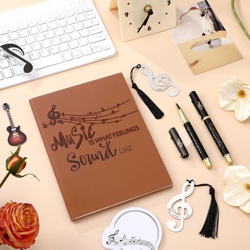 Thenshop 5 PCS Music Lover Gifts for Women Men Music Leather Notebook 7 × 5 بوصات مع 2 PCS Pens و 2 PCS هدايا التخرج للموسيقيين هدايا تقدير المعلمين لعيد عيد ميلاد عيد الشكر in Saudi Arabia