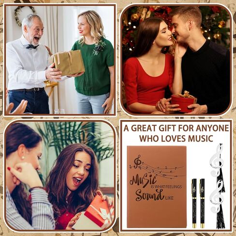 Thenshop 5 PCS Music Lover Gifts for Women Men Music Leather Notebook 7 × 5 بوصات مع 2 PCS Pens و 2 PCS هدايا التخرج للموسيقيين هدايا تقدير المعلمين لعيد عيد ميلاد عيد الشكر in Saudi Arabia