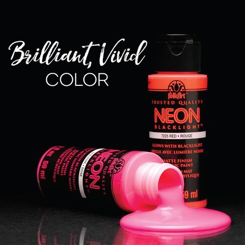 FolkArt Neon and Glow-in-the-Dark Acrylic Craft Paint Set, 8 Colors, 2 fl oz each 4 Beautiful Neon Colors that Glow Under a Blacklight and 4 Glow-in-the-Dark Colors Glow Colors: Neutral Glow, Green in Saudi Arabia