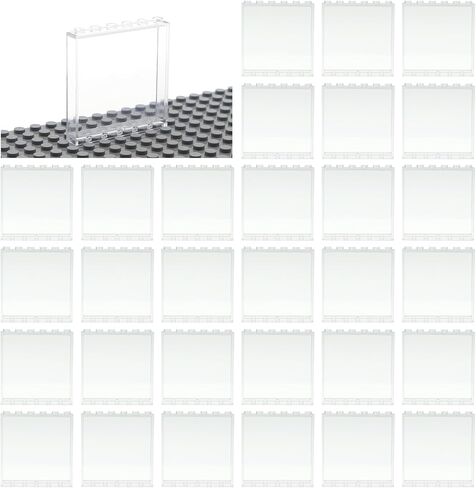 MALEKO Transparent Clear Window House Building Bricks, Classic Flat Plates Pieces and Parts Block Compatible with Major Brands (Clear 30pcs 1x6x5) in Kuwait
