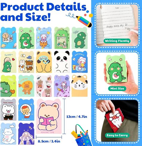 100PCS MINI Notebooks Bulk Party Party Favors Small Pocketbook Kawaii Cartoon Animal Journal Mini Notepads for Christmas Classroom Gip Gift College acted pages to Schools for student in Kuwait