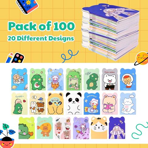 100PCS MINI Notebooks Bulk Party Party Favors Small Pocketbook Kawaii Cartoon Animal Journal Mini Notepads for Christmas Classroom Gip Gift College acted pages to Schools for student in Kuwait
