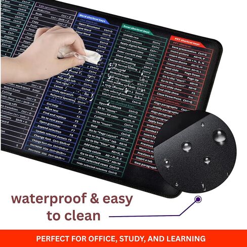 Excel Shortcut Keys Mouse Pad – XXL Extended Desk Mat with Non-Slip Base & Stitched Edges – Black Extra Large Gaming & Office Mousepad, 900x400mm Cheat Sheet for Work, Study & Laptop Setup in Kuwait