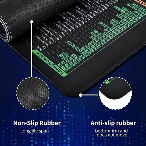 Excel Shortcut Keys Mouse Pad – XXL Extended Desk Mat with Non-Slip Base & Stitched Edges – Black Extra Large Gaming & Office Mousepad, 900x400mm Cheat Sheet for Work, Study & Laptop Setup in Kuwait