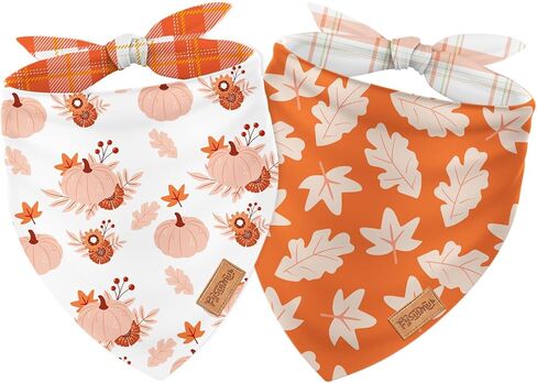 2pcs Fall Dog Bandanas Mumpkin Maple Leaves Plaid Triangle Pet Dickfable Puppy Neckerchief Dog Bib for Autumn Eantgiving Exceld in Saudi Arabia