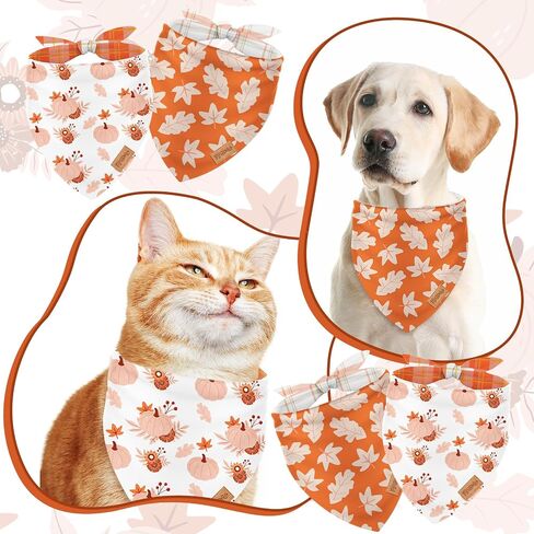 2pcs Fall Dog Bandanas Mumpkin Maple Leaves Plaid Triangle Pet Dickfable Puppy Neckerchief Dog Bib for Autumn Eantgiving Exceld in Saudi Arabia