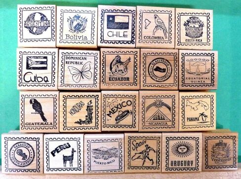 Wooden Mount Rubber Stamp for Card Making Country/Passport 21-Pc Assortment, Spanish-Speaking Countries - Wood Mounted in Saudi Arabia