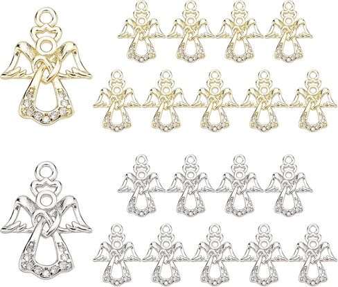 Ph Pandahall Angel Charm 20pcs Angel Wing Pendants Love Heart Rhinestone Charms Brass Micro Pave Zirconia Zirconia Dangle Tharms for Christmas Making Sedring Netring Bracelet (Gold & Platinum) in Saudi Arabia