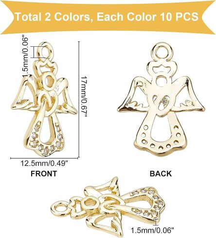 Ph Pandahall Angel Charm 20pcs Angel Wing Pendants Love Heart Rhinestone Charms Brass Micro Pave Zirconia Zirconia Dangle Tharms for Christmas Making Sedring Netring Bracelet (Gold & Platinum) in Saudi Arabia
