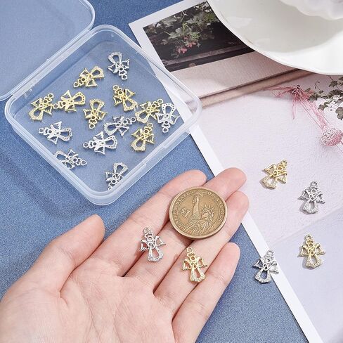 Ph Pandahall Angel Charm 20pcs Angel Wing Pendants Love Heart Rhinestone Charms Brass Micro Pave Zirconia Zirconia Dangle Tharms for Christmas Making Sedring Netring Bracelet (Gold & Platinum) in Saudi Arabia