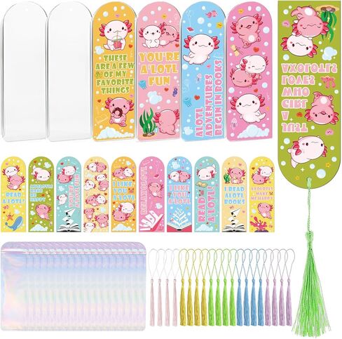 AXOLOTL Acrylic Borkmark Blanks - 60 PCS Make Make Kit ملونة UV DTF نقل ملصقات مع شرابات لـ DIY Craft Reading Women Kids Book Book Lovers Estructions School Associations School Associations in Kuwait