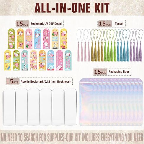 AXOLOTL Acrylic Borkmark Blanks - 60 PCS Make Make Kit ملونة UV DTF نقل ملصقات مع شرابات لـ DIY Craft Reading Women Kids Book Book Lovers Estructions School Associations School Associations in Kuwait