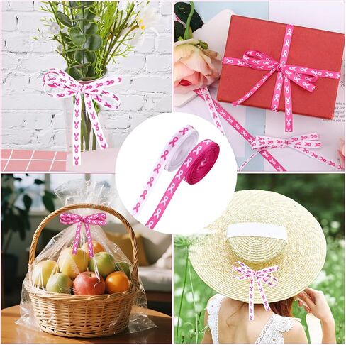 Boxob 2 Rolls Pink & White Thowisher Armbons ، Polyester Printing Printing Production Products Attisors Exclseories for Hight in Saudi Arabia