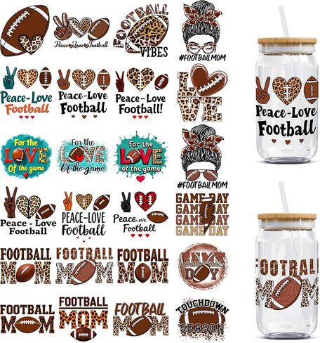 UV DTF Cup Wrap - 24 Sheets America Sport UV DTF Cup Wraps for 16 oz America Football Uvdtf Decals Waterproof Rub on Transfer Baseball Stickers for Glass Cups Wood Crafts (Football) in Saudi Arabia