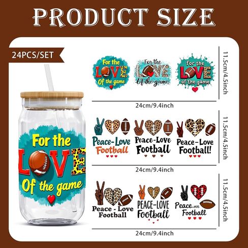 UV DTF Cup Wrap - 24 Sheets America Sport UV DTF Cup Wraps for 16 oz America Football Uvdtf Decals Waterproof Rub on Transfer Baseball Stickers for Glass Cups Wood Crafts (Football) in Saudi Arabia