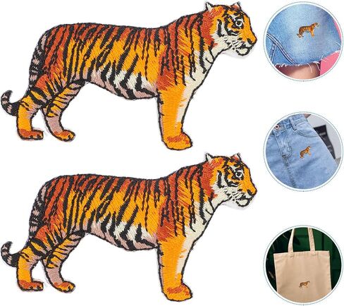 Tiger Applique Animal Embroidery Patches: Tiger Iron On Patch 2pcs Clothing Sew On Patches Garment Stickers for DIY Valentines Jeans Jackets Arts Craft Sew Making in Saudi Arabia