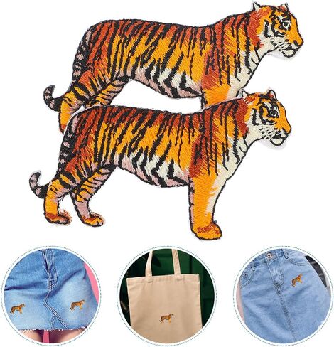 Tiger Applique Animal Embroidery Patches: Tiger Iron On Patch 2pcs Clothing Sew On Patches Garment Stickers for DIY Valentines Jeans Jackets Arts Craft Sew Making in Saudi Arabia