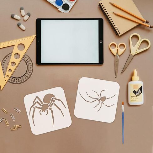 Fingerinspire 9pcs العنكبوت الإستنسل مع الفرشاة البلاستيكية 1pc 5.9x5.9inch 9 أنماط العناكب النمط استنسل قالب هالوين قالب للطلاء على الأثاث الخشب الخشب الأثاث ديي المنزل ديكور in Kuwait