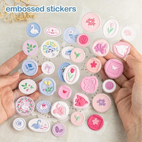 Mayplous 108 Designs Wax Seal Envelope Seal Embossed Stamp Cute 3D Puffy Deco Foam Adhesive Dot Sticker for Scrapbooking Journal Wrapping Card-Making Crafting (Lily) in Saudi Arabia