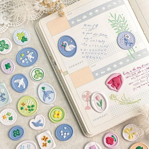 Mayplous 108 Designs Wax Seal Envelope Seal Embossed Stamp Cute 3D Puffy Deco Foam Adhesive Dot Sticker for Scrapbooking Journal Wrapping Card-Making Crafting (Lily) in Saudi Arabia