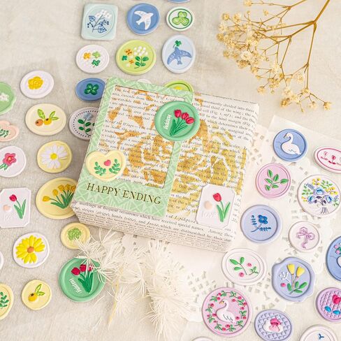 Mayplous 108 Designs Wax Seal Envelope Seal Embossed Stamp Cute 3D Puffy Deco Foam Adhesive Dot Sticker for Scrapbooking Journal Wrapping Card-Making Crafting (Lily) in Saudi Arabia