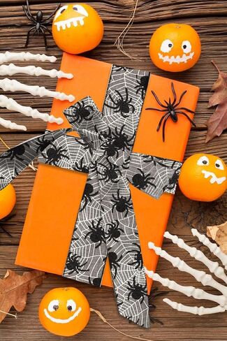 Threetols 2 Rolls 10 Yards Halloween Wired Edge Ribbon, 2.5inch Black Orange Glitter Pumpkin Burlap Ribbon, Orange Velvet Ribbon for Halloween Party DIY Craft Home Wreaths Bow Decor in Saudi Arabia