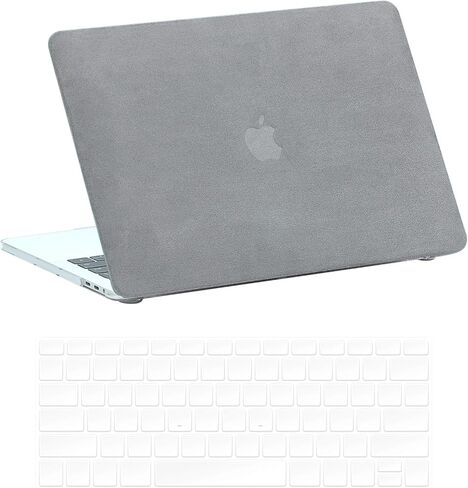 Compatible with 2021-23 Mac Pro 14 M1A2442/M2A2779/M3A2992/A2918 Faux Hairy Leatherr Short Plush Hard Shell Case with Keyboard Cover (Light Gray, MacBook Pro14 A2442/M2A2779/A2992/A2918) in Kuwait